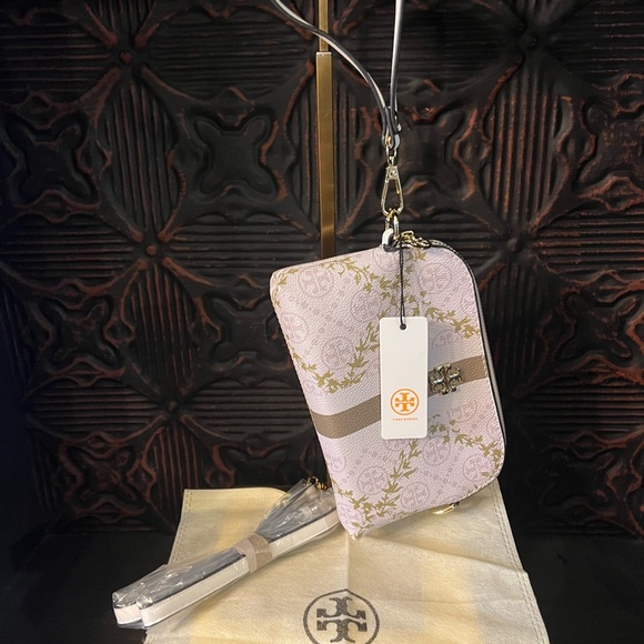 Tory Burch Olive Green & Light Purple Wristlet w/ Long Crossbody Strap NWT - Picture 8 of 15